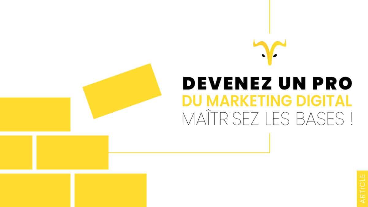 Marketing digital les bases un mur de brique en vecteur et un titre " devenez un pro du marketing digital maitrisez les bases.